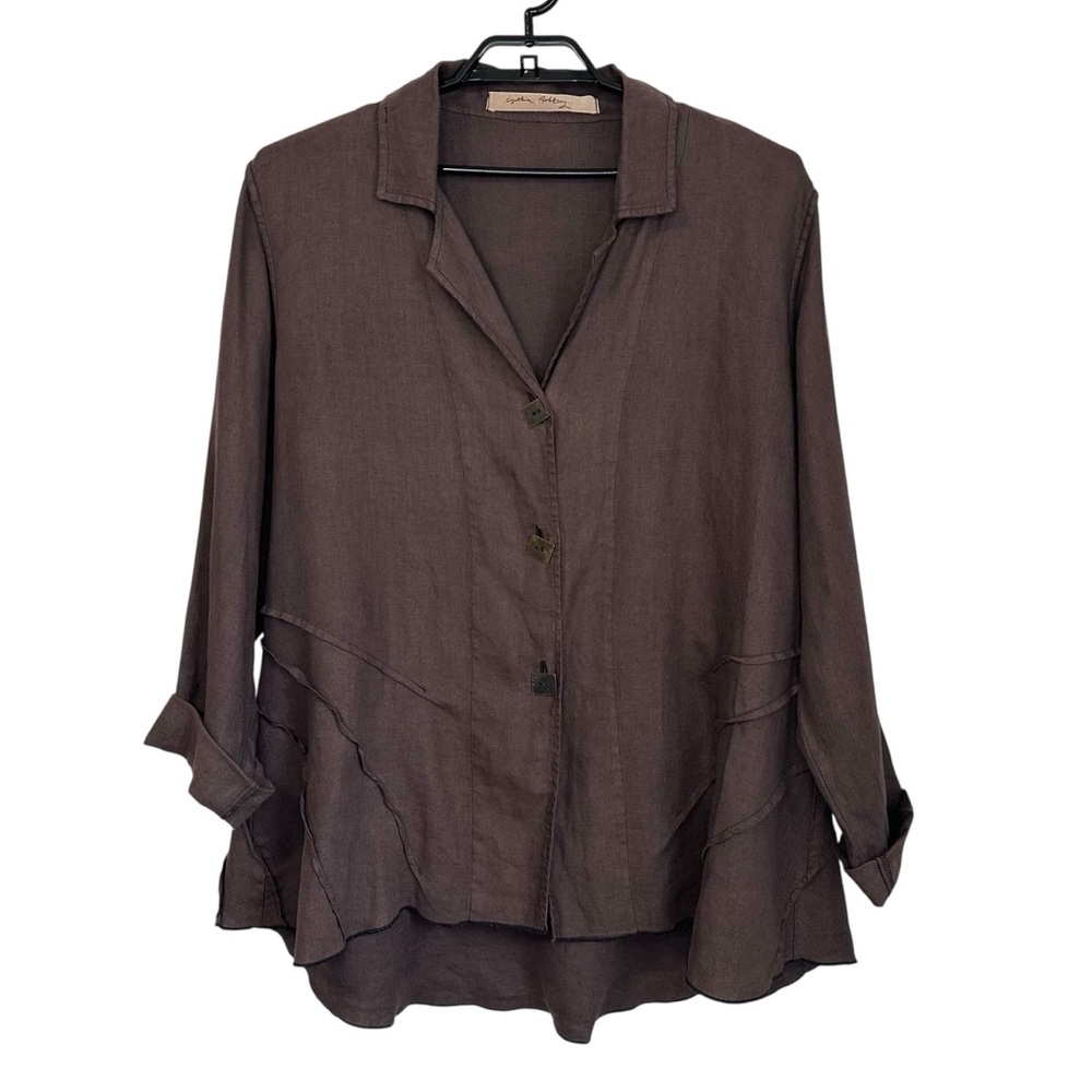 Cynthia Ashby Womens Linen Button Up Jacket  Sz Large Brown Lagenlook Artsy